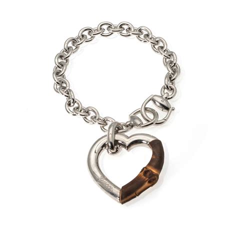 gucci sterling silver bamboo heart bracelet|gucci interlocking bracelet.